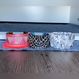 Lot Of 3 Vintage Handmade Cloth Brass Lucite Bangle Bracelets